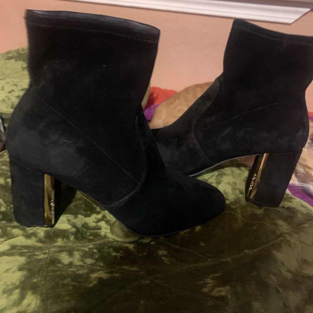 Coach Black Heeled Boots with Gold Accent